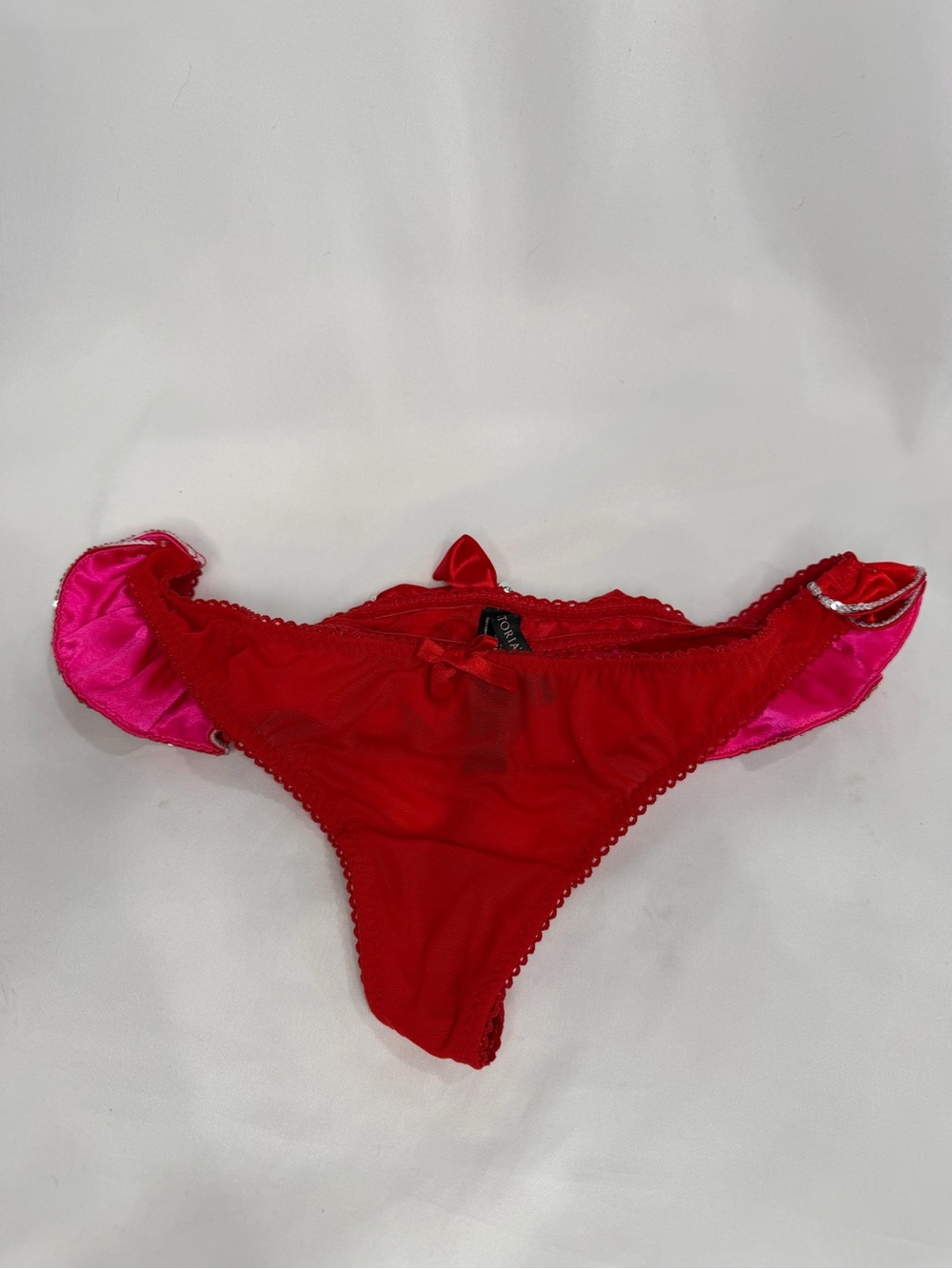 Victoria's Secret Red and Hot Pink Satin Cheeky Panty